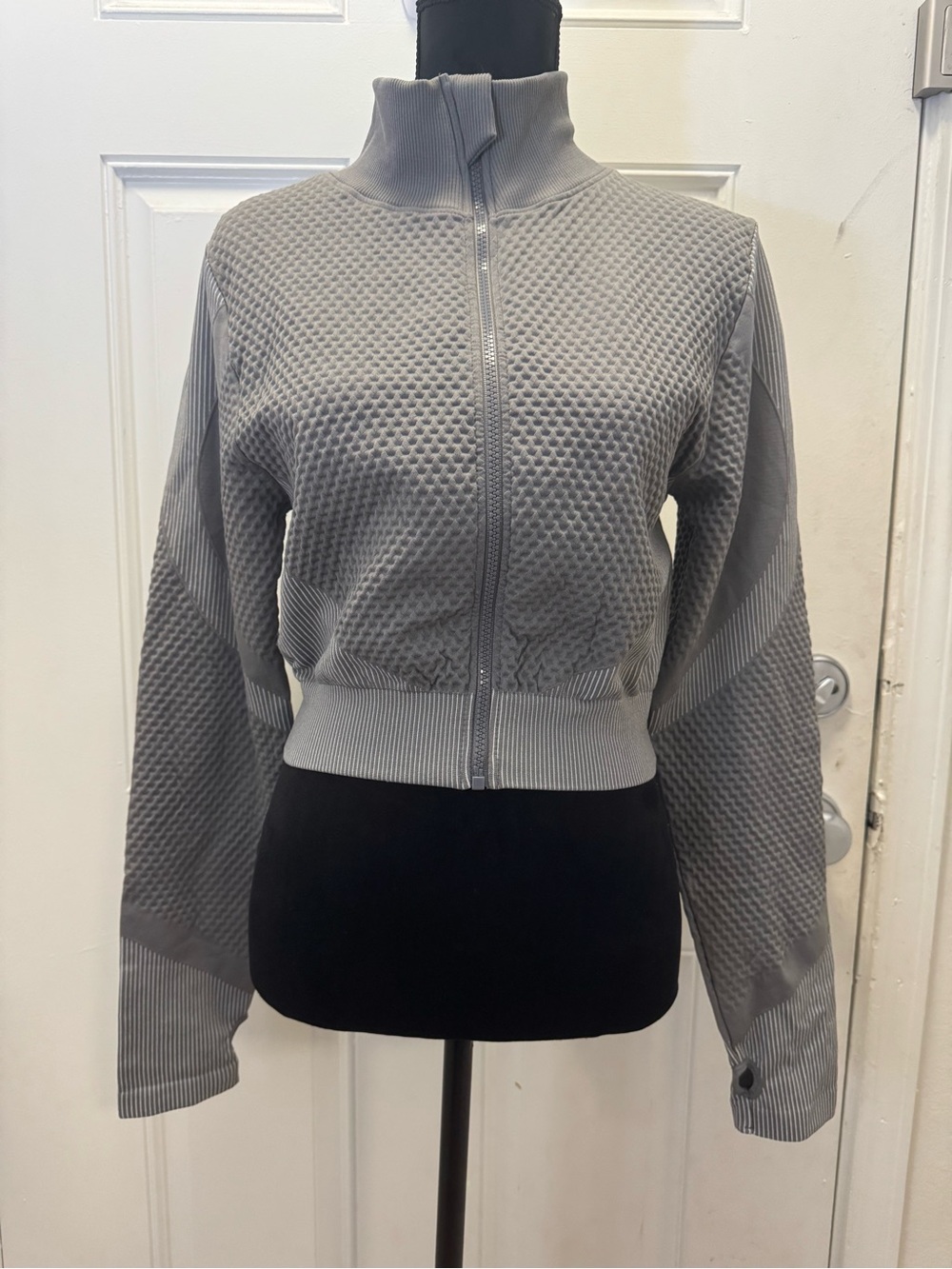 Love Nation Gray Textured Cropped Bomber Jacket 491